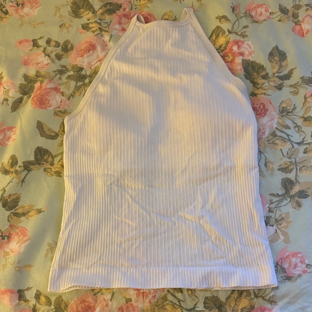 Lululemon White Ribbed High neck racer back tank
